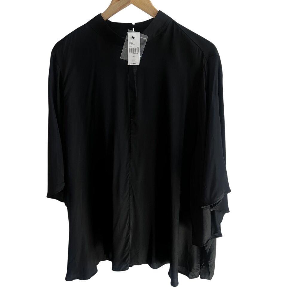 Nwt LANE BRYANT Womens Plus Top size 24 Black Sleek Flowy Classic Dressy Shirt